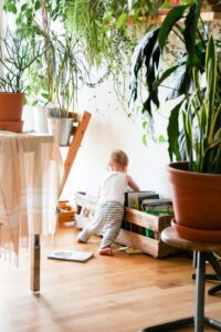 child playing inside house