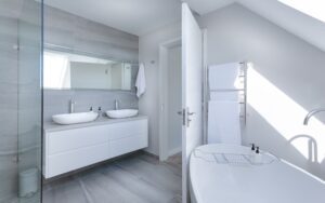 Bathroom fitters install floating cabinets